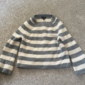 J Crew Gray and Cream Striped Sweater